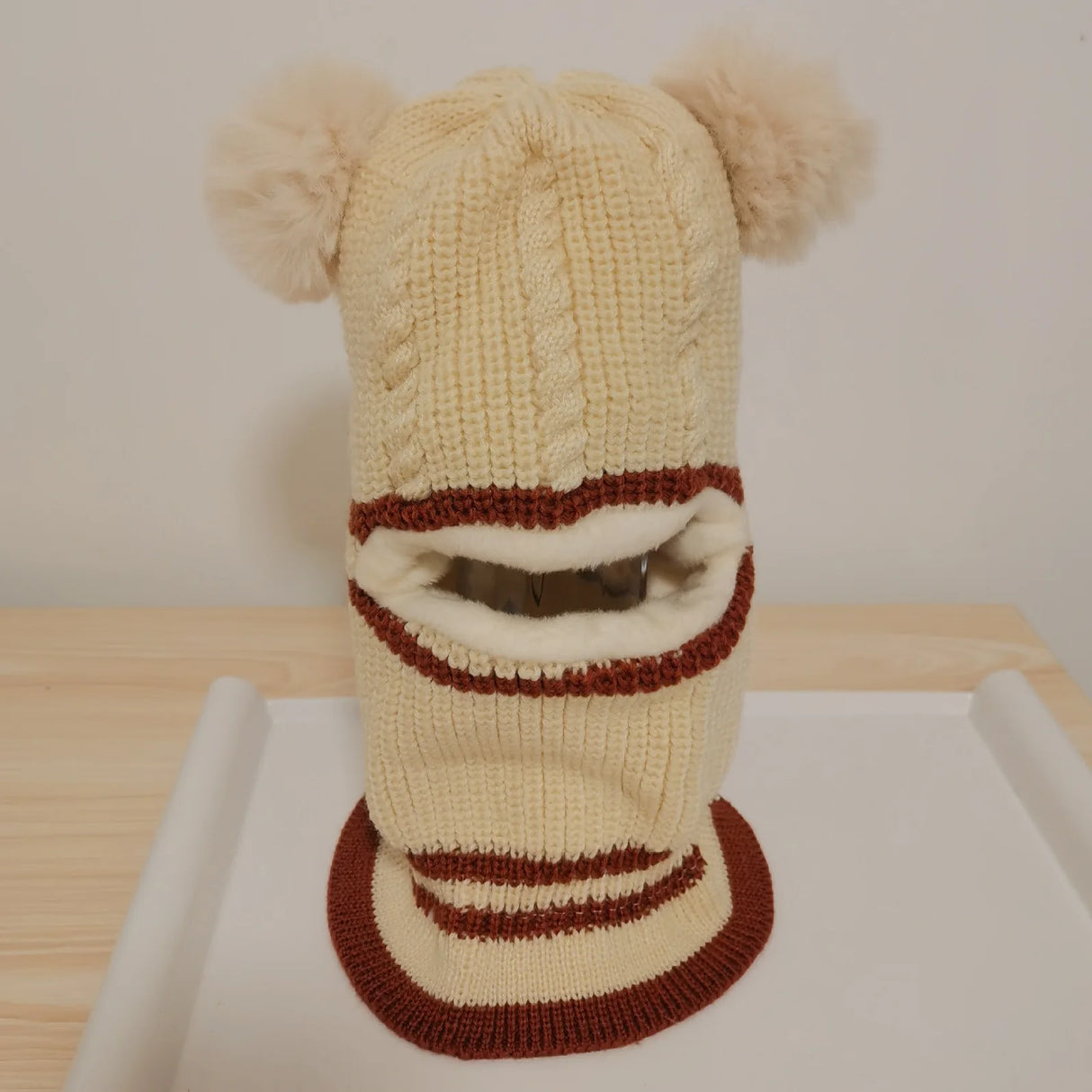 2-4year kid's knitted hat winter warm woolen hat  mask scarf one-piece