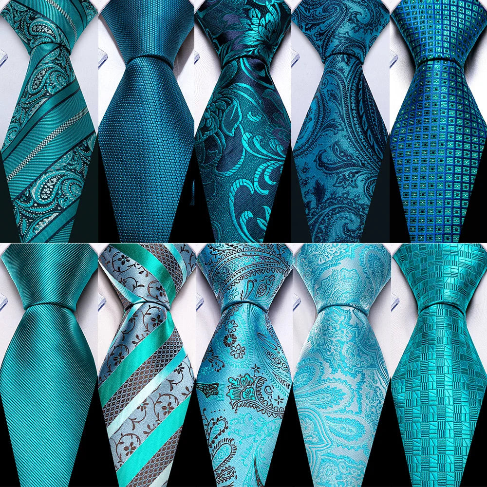 Noverlty Teal Silk Necktie For Men Solid Luxury Brand Suit Pocket Square Cufflinks High Quality Tie Set Wedding Party Barry.Wang