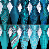 Noverlty Teal Silk Necktie For Men Solid Luxury Brand Suit Pocket Square Cufflinks High Quality Tie Set Wedding Party Barry.Wang