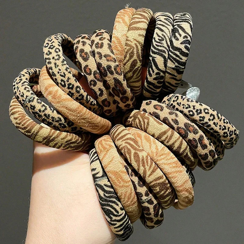 High Elasticity Universal Leopard Print Elastic Hair Scrunchie Ties for Women Girls Ponytail Holder Hair Rings Rope Accessories
