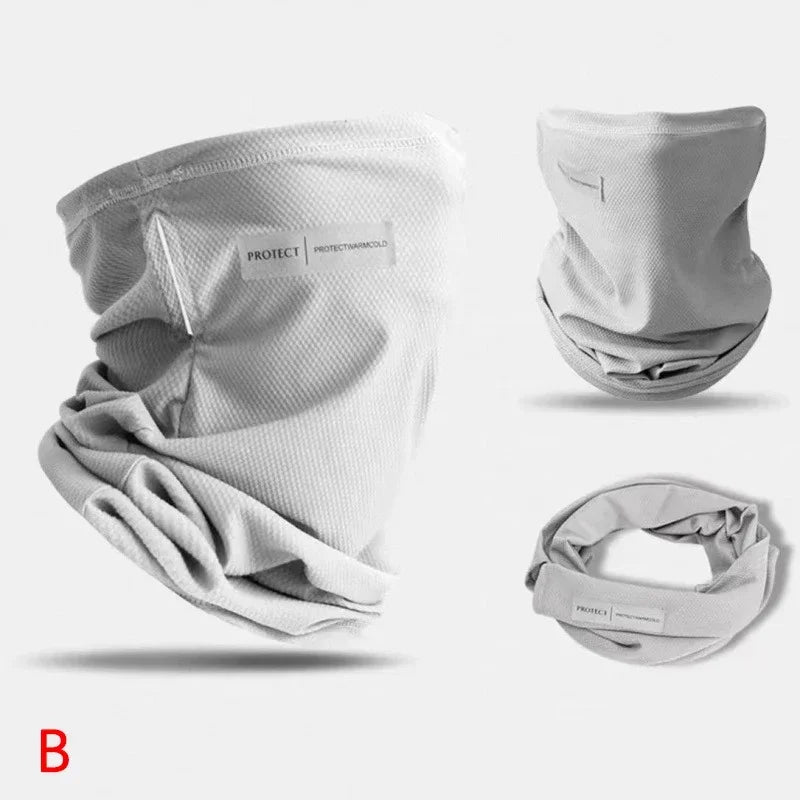 Ice Silk Sunscreen Mask For Men Women Outdoor Cycling Face Cover Solid Color Neck Wrap UV Protection Ear Bandana Scarf Summer