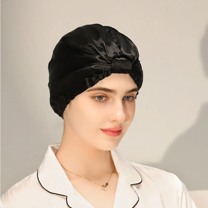 Pure Silk Night Caps Mulberry Silk Sleeping Bonnet Hair Loss Hat Natural Silk Turban For Hair Sleeping Silk Headwrap For Women