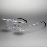 Vintage Titanium Square Glasses Frame with Flip Up Sunglasses Women Brand Designer Eyeglasses Men Trendy Semi Rimless Eyewear