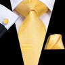 Hi-Tie Solid Gold Yellow Silk Ties For Men Handky Cufflinks Set Fashion Gift For Men's Tie Wedding Business Necktie