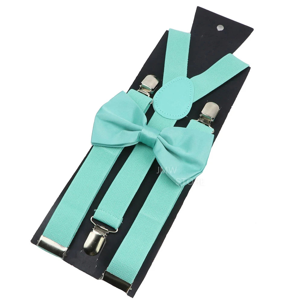 Elastic Leather Suspenders Bowtie Set Braces Men Women Sage Green Adjustable Braces Straps For Wedding Y-Back Shirt Accessories
