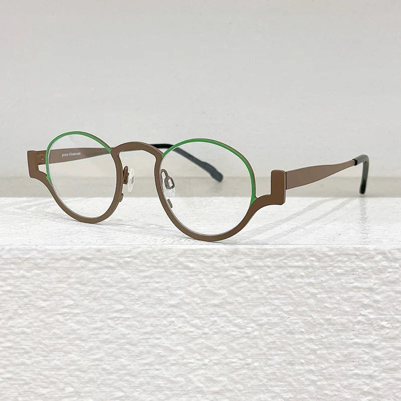 High Quality Japanese Retro Red Patchwork Round Pure Titanium Glasses Frames Men Eyeglasses Women Customizable lenses