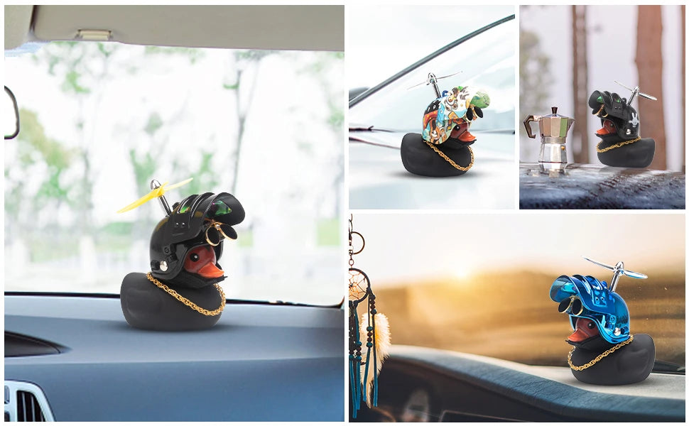 Car Duck Auto Interior Decoration Car Ornaments Rubber Duck With Helmet Bicycle Road Bike Motor Kids Toy Bike Accessories