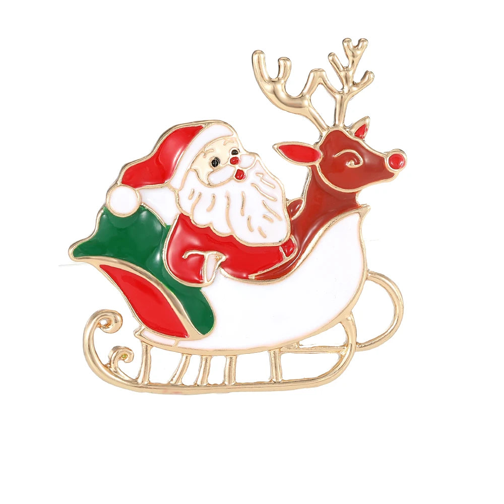 8 Styles Pretty Santa Claus Collection Brooches Candy Canes Wreath Sleigh Reindeer Tree Father Christmas Lapel Pins Xmas Gift