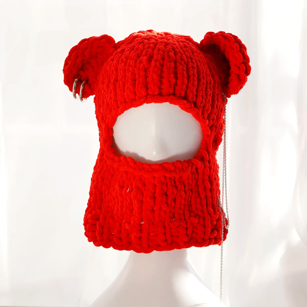 HOT sale 3D Ear Hat Halloween Hat Metal chain hat Handmade crochet hat Knitted hat skiing cap mask hat Winter women hat warm hat