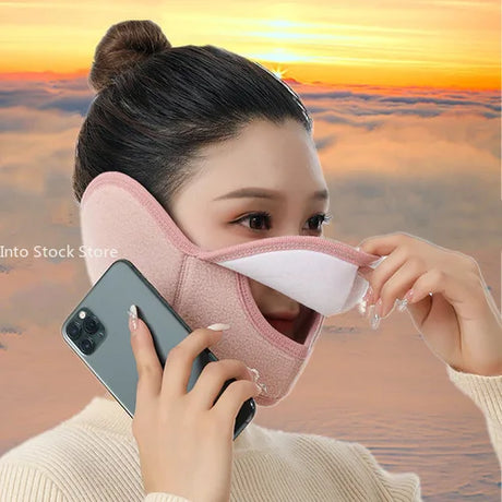 Winter Cold Warm Masks Ear Masks Full Package Thickened Shaking Grain Velvet Dust Mask For Men And Women