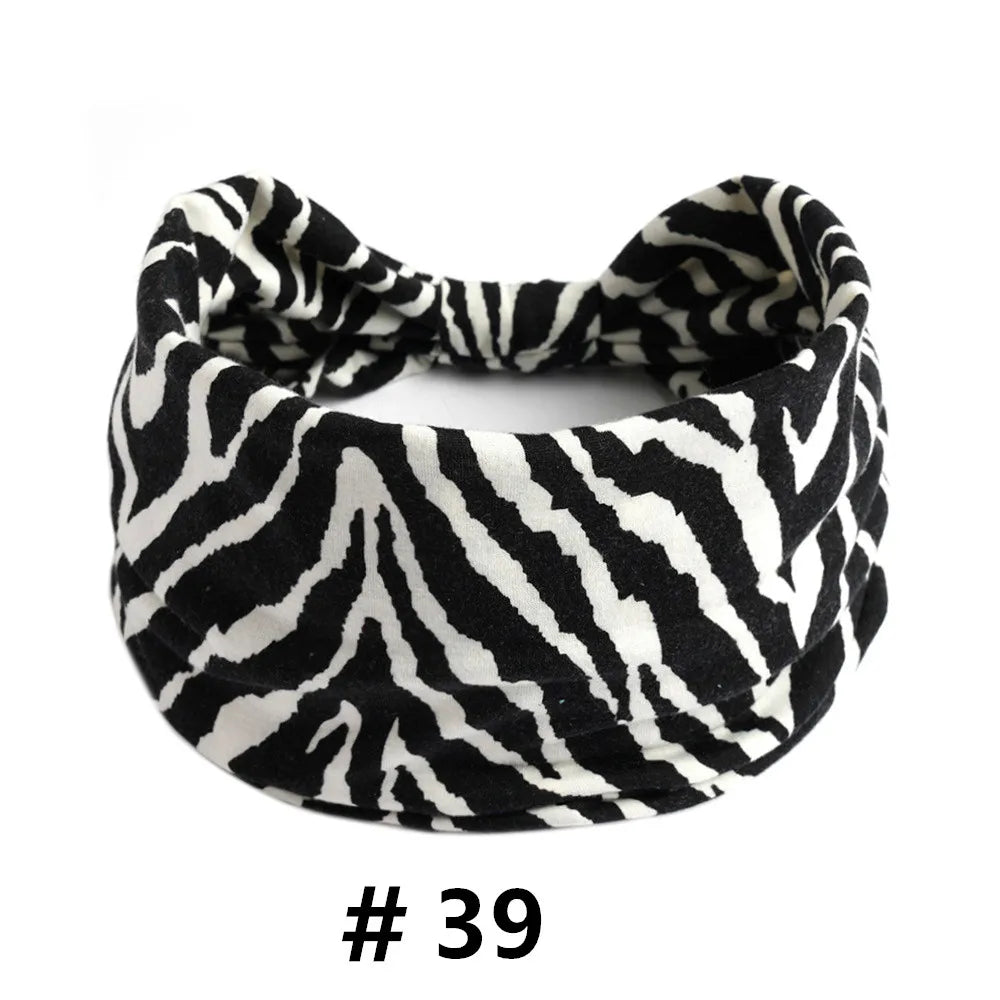 Leopard Print Headbands for Women Wide Boho Turban Head Wraps Cotton Knotted Elastic Hairbands Non Slip Workout Hair Accessories