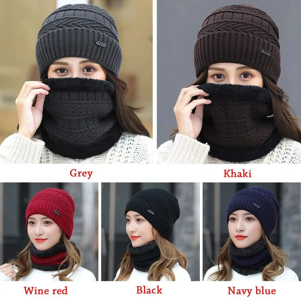 Winter Beanie Hat Scarf Thermal Fleece Knitted Hat Soft Warm Balaclava Wool Neck Warmer Scarf Cap