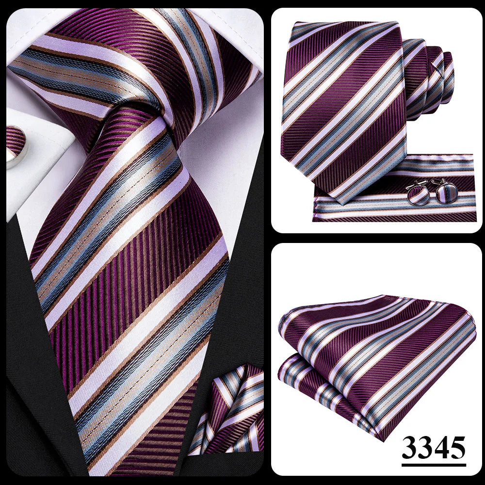 Black Red Striped Silk Wedding Tie For Men Handky Cufflink Gift Men Necktie Fashion Business Party Dropshiping Hi-Tie Designer