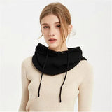 Winter Womens Hats Unisex Knitted Hooded Neck Collar Cap Beanie For Men & Women Drawstring One-Piece Hats Warmer Balaclava Cap