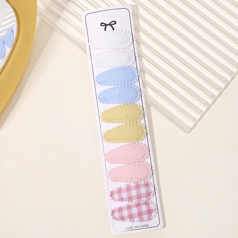 10Pcs/set 2.2'' Printed Embroidery Waterdrop Shape Hair Clips For Cute Girls BB Hairpin Barrettes Headwear Kids Hair Accessories