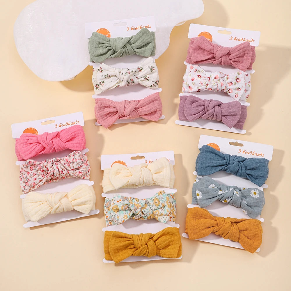 3Pcs/set Elastic Soft Headband for Baby Hair Accessories Newborn Bows Headwear Printing Toddler Bandage Ribbon Bowknot Headscarf