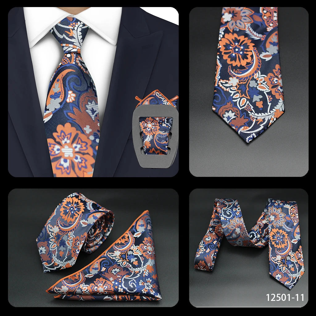 Luxury 7CM Mens Necktie Paisley Ties For Man Groomsman Jacquard Woven Gold Orange Color Neck Tie Business Party