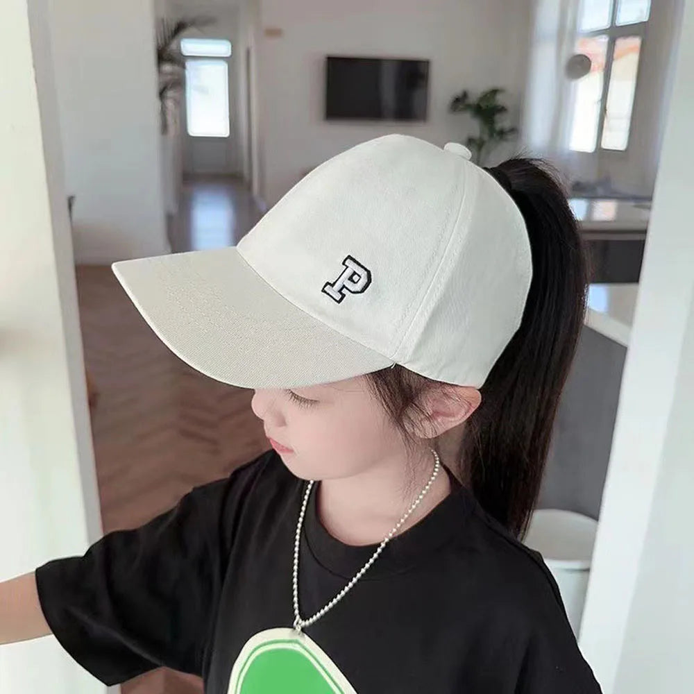 Hot High Ponytail Kids Hat Baseball Cap For Girls Boys Travel Sun Hat Adjustable Children Peaked Caps Hollow Back Ponytail Caps