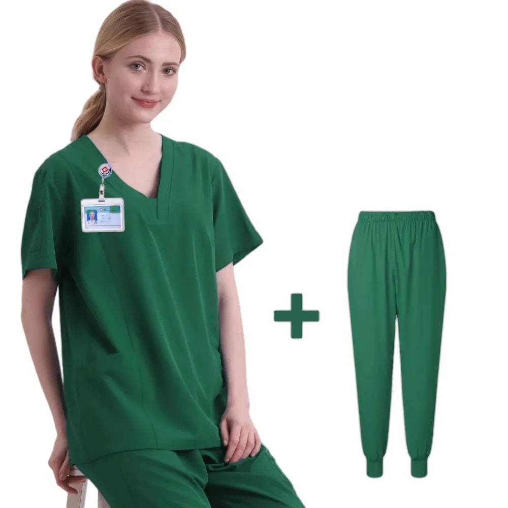 New Scrubs Set Medical Uniforms Stretch Scrub Tops with Pocket Pants Nurse Uniform Doctor Surgery Overalls Beauty Salon Workwear