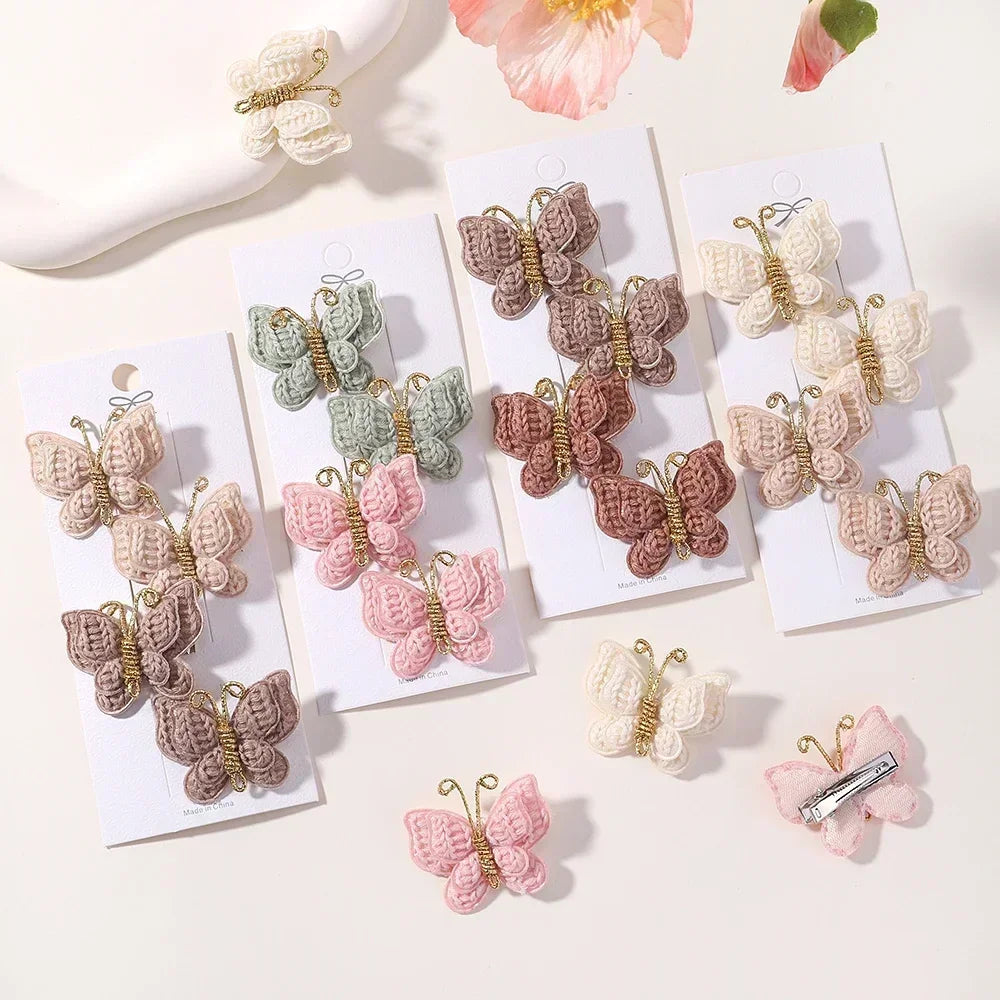 4Pcs/set Butterfly Hair Clip Set for Girls Double Layered Bow Cute Bangs Hair Pin Cotton Safe Kids Baby Hair Accessories Set