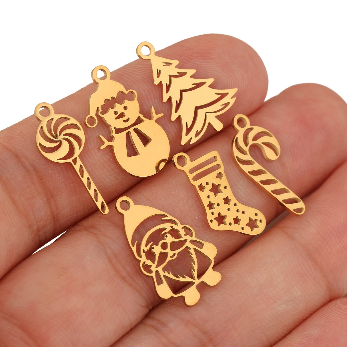 5Pcs Xmas Tree/Candy Cane/Snowman/Santa Claus Charm Stainless Steel Boots Christmas Pendant DIY Necklace Bracelet Jewelry Making