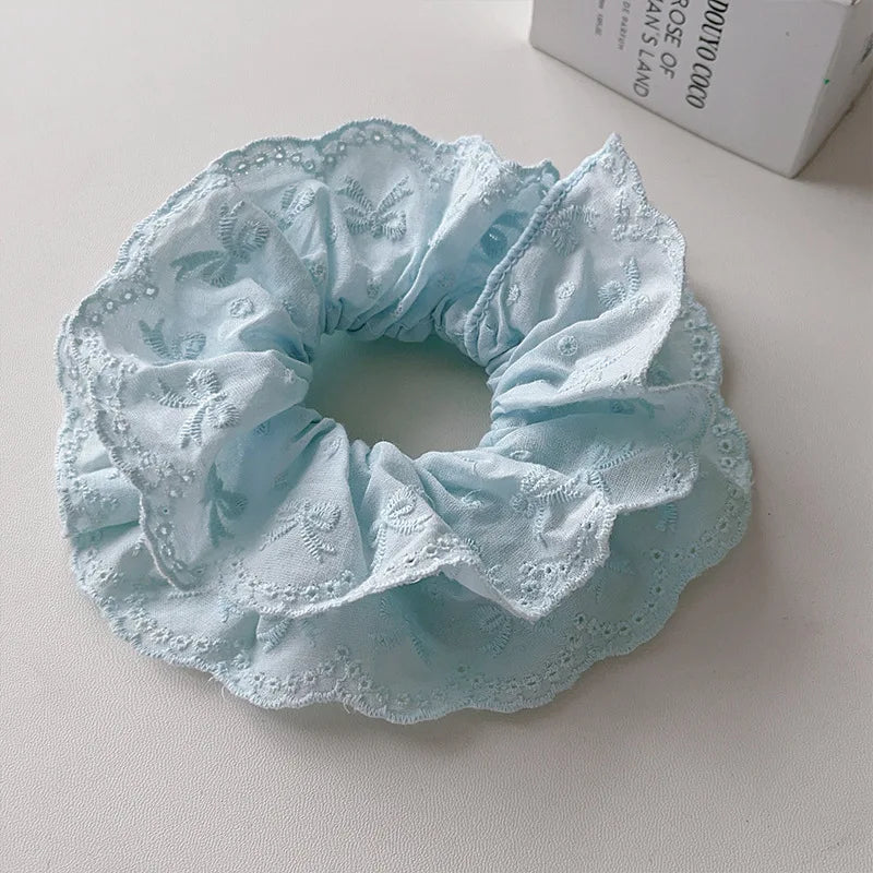 Lace Scrunchies for Women Elastic Hair Bands Ponytail Holders Tie Solid Color Hair Hoop Scrunchy Rubber Bands Women Hair Ring