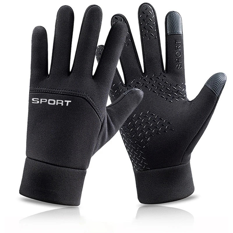 Men Windproof Motorcycle Gloves Outdoor Sports Ski Running Touch Screen Thin Style Fleece Gloves Non-Slip Warm Full Fingers