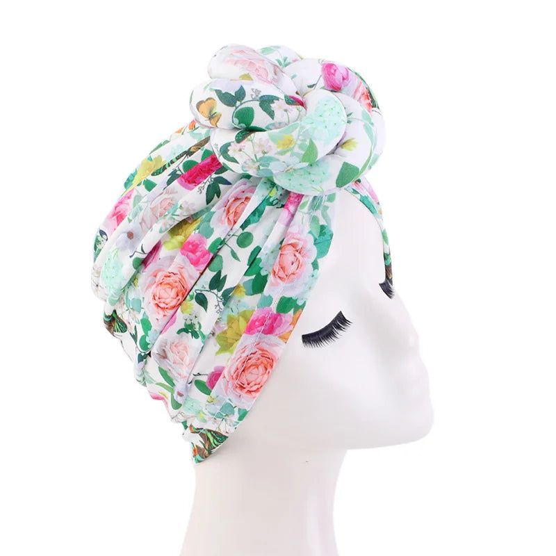 African Print Turban for Women New Fashion Pre-Made Top Knot Head Wraps Flower Stretch Hijab Ladies Party Wedding Headdress