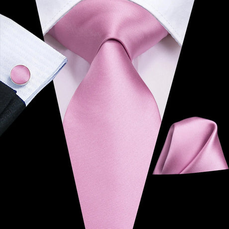 Hi-Tie Designer Dusty Pink Solid Silk Wedding Tie For Men Hankerchief Cufflink Set Gift Men Necktie Fashion Business Party