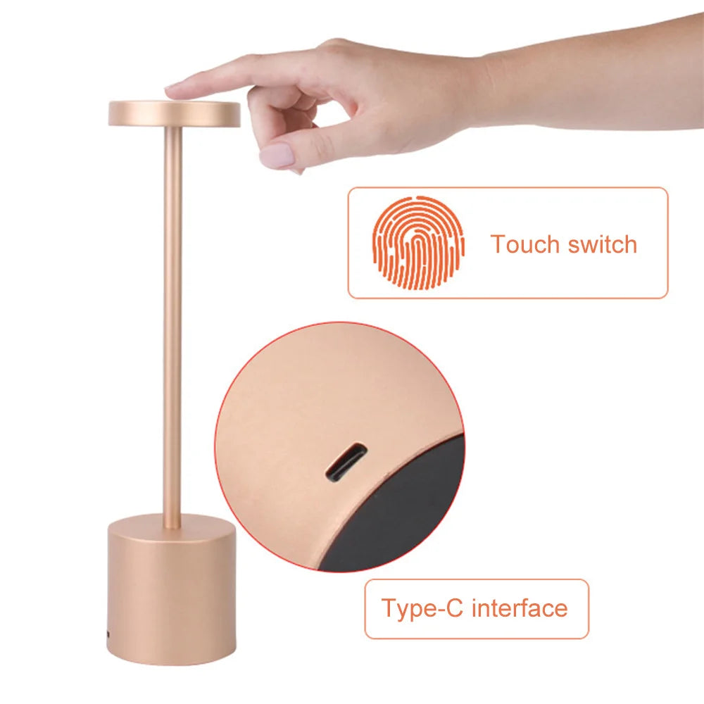 1PC Metal Classic Table Lamp USB Rechargeable Night Light Stepless Dimming Touch 3 Level Bedside Lamp Hotel Bar Decoration
