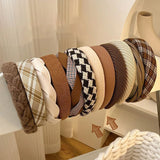 Fashion Vintage Elastic Hair Band Lattice Print Sponge Headband Womens Girl Wide Side Hairband Hair Hoop Female Hair Accessories