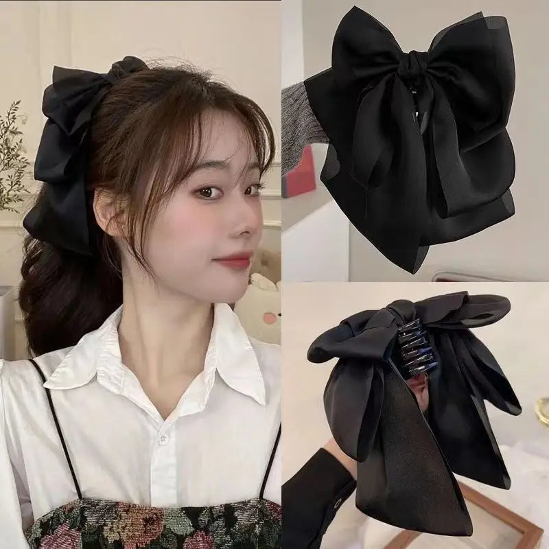 Hot Korean  Big Size Bow Hair Clip Claw Clamp Women  High Ponytail  Barrettes Headwear Girls Women Hair Accessories