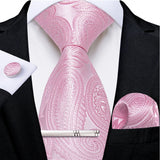 Pink Striped Floral Solid Paisley 8cm Silk Men's Tie Set Handkerchief Cufflinks Wedding Business Prom Accessories Tie Cravat