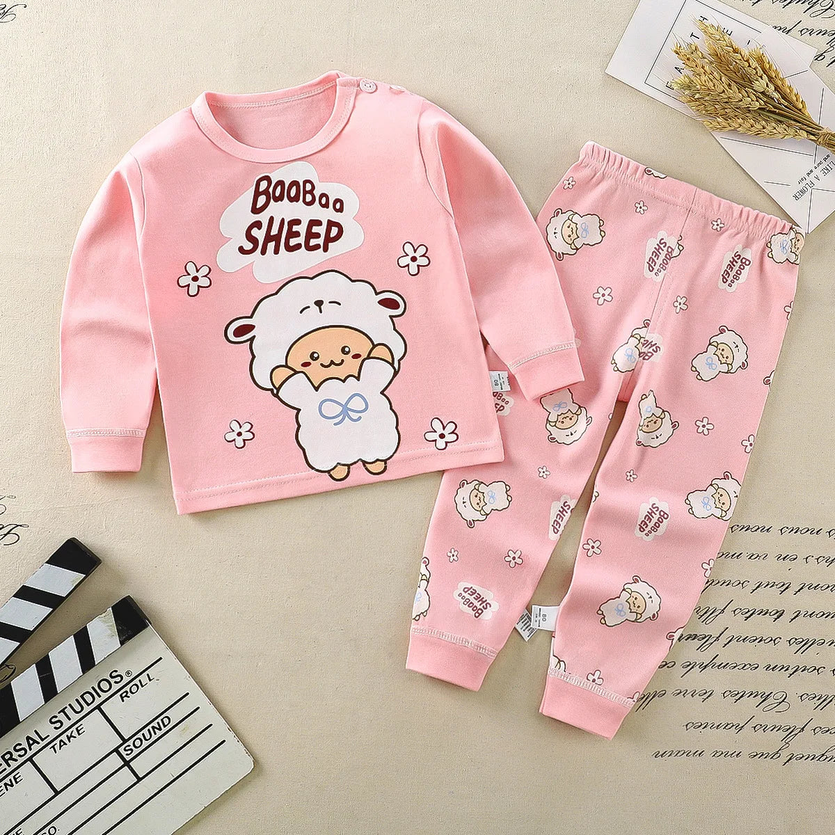 Toddler Boys Underwear Set Cotton Lettering And Bear Pattern Long Sleeve Top And Matching Pants Pajama Set