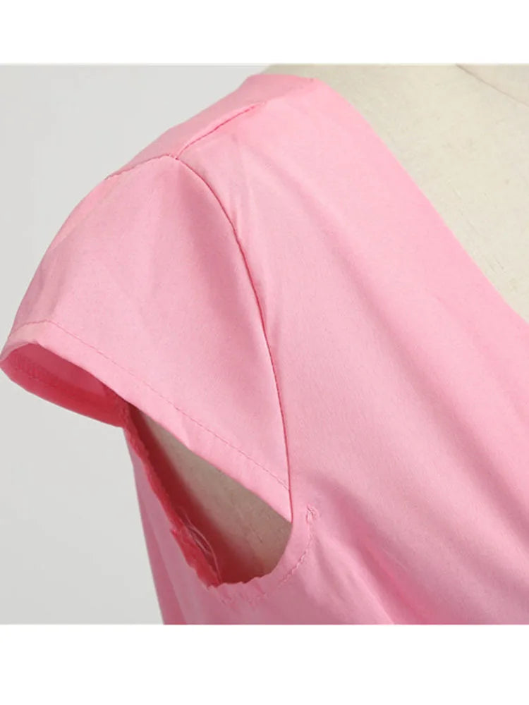 Robe d'été rose pour femme, col en V, style vintage, élégante, rétro, pin-up, soirée, bureau, mi-longue