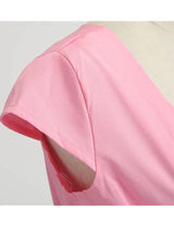 Robe d'été rose pour femme, col en V, style vintage, élégante, rétro, pin-up, soirée, bureau, mi-longue