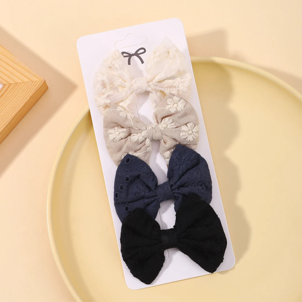 4Pcs/Set Sweet Hair Bows Hair Clip Children Lovely Bowknot Hair Pins for Baby Girls Hair Accessories Print Hollow Hairgripe Gift