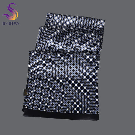 [BYSIFA] New Black Blue Plaid Men Silk Scarf Fall Winter 100% Pure Silk Male Long Scarves Spring Warmer Scarf Cravat160*26cm