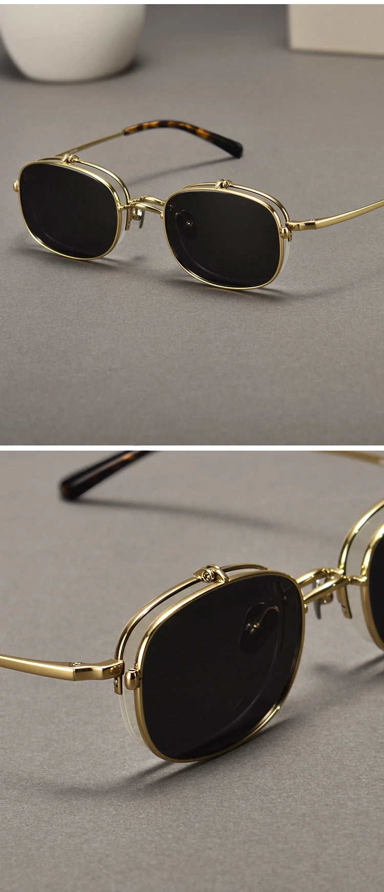 Vintage Titanium Square Glasses Frame with Flip Up Sunglasses Women Brand Designer Eyeglasses Men Trendy Semi Rimless Eyewear