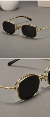 Vintage Titanium Square Glasses Frame with Flip Up Sunglasses Women Brand Designer Eyeglasses Men Trendy Semi Rimless Eyewear