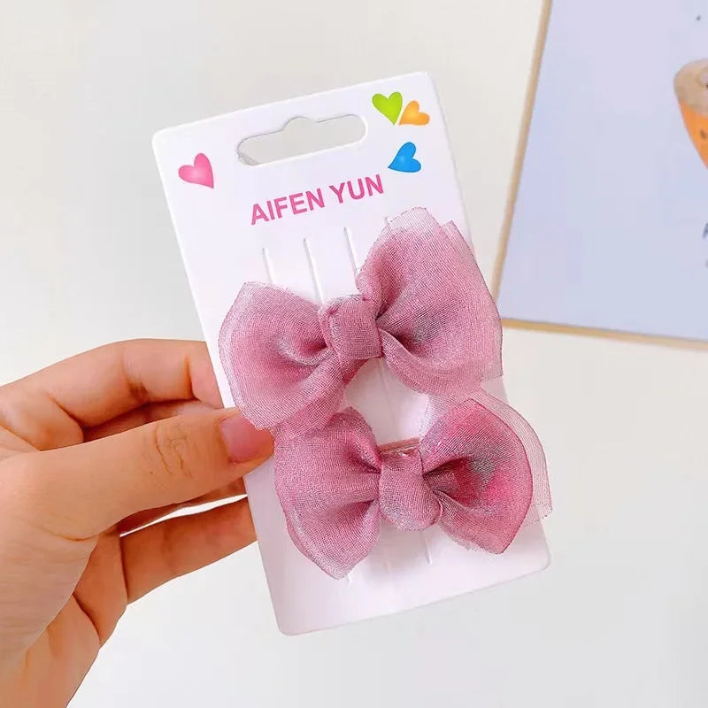 1Pair Cute Girls Hairgrips Hairpins Hair Clips Solid Color Ribbon Bow-knot Handmade Bows Barrettes Hair Accessories