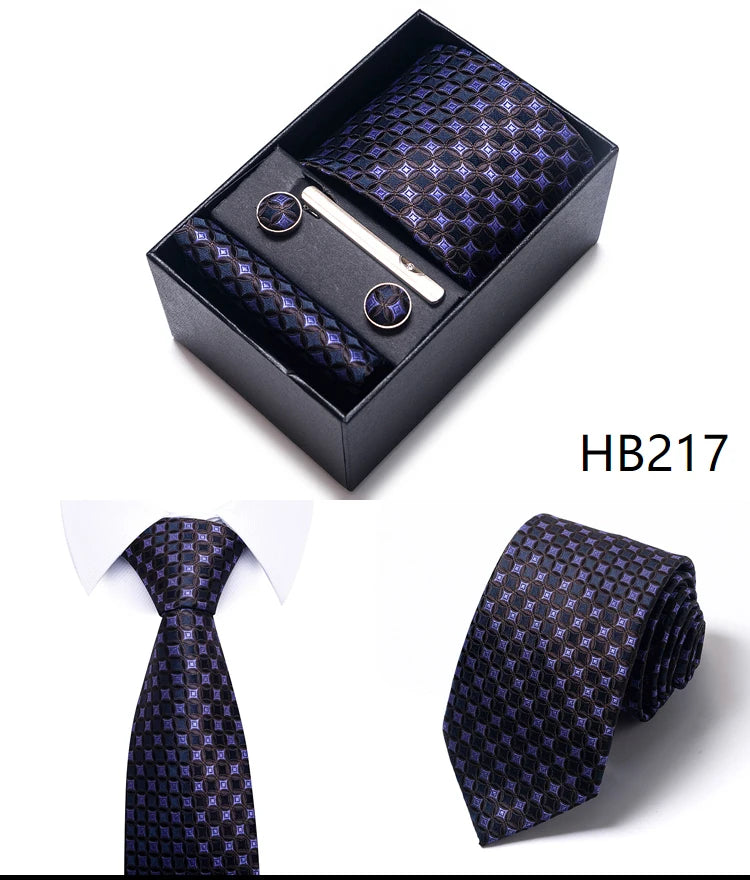 Tie For Men Brand New Style Wedding Gift Tie Pocket Squares Set Necktie Box Men Black Suit Accessories