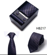 65 Colors Fashion Tie Handkerchief Set Tie Clip Necktie Box Man's Shirt Dark Red  Accessories Men Wedding Holiday  Gift