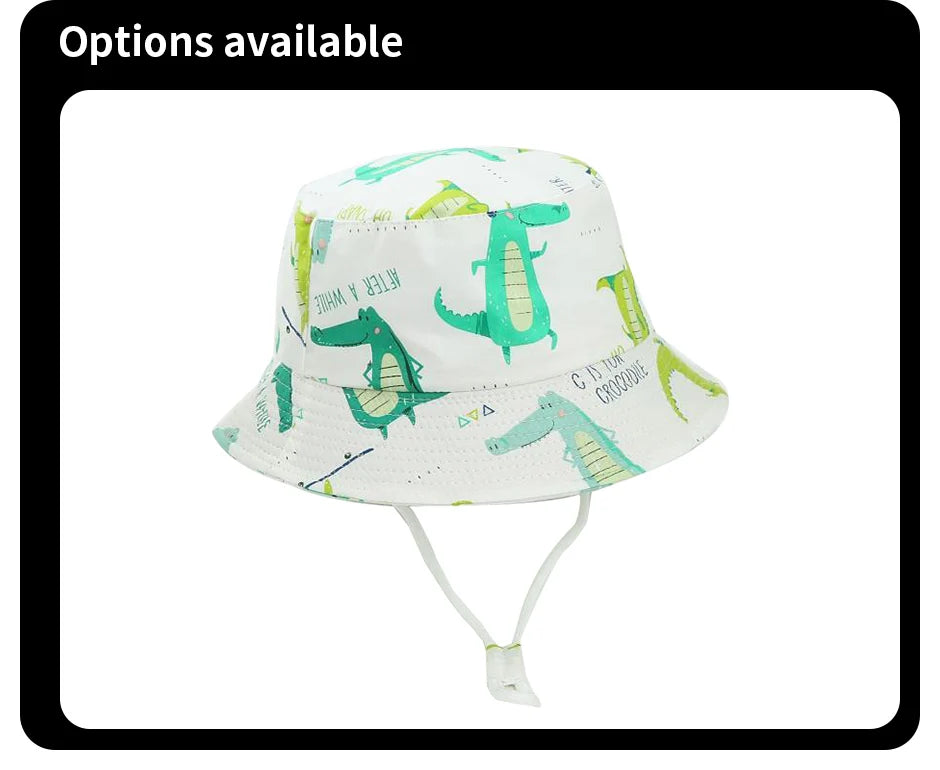 Cartoon Printing Baby Bucket Hat Cotton Breathable Kids Fisherman Hat Infant Toddle Sun Hat With Drawstring