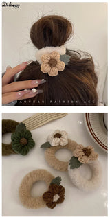 Newest Korean Woman Cute Plush Flower Hairband Elastics Hair Band Scrunchies Hair Ties Ladies Ponytail Hold Hair Accessories