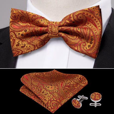 Barry.Wang Silk Mens Bow Tie White Green Pink Purple Jacquard Paisley Floral Pre-Tied Bowtie Hanky Cuffs Set Wedding Business