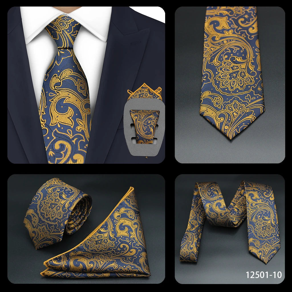 Luxury 7CM Mens Necktie Paisley Ties For Man Groomsman Jacquard Woven Gold Orange Color Neck Tie Business Party