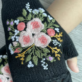 New Women Warm Autumn Winter Hand Made Crocheted Embroidered Floral Half-finger Knitted Gloves Girls Fingerless Gloves