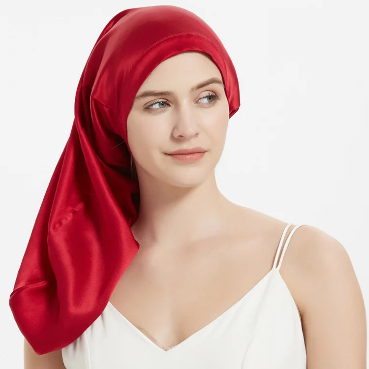 100% Mulberry Silk Sleep Cap for Long & Curly Hair Nightcap with Adjustable Hair Wrap for Woman