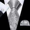 Fashion Mens Ties Set Silk Gray Black Silver White Striped Plaid Solid Paisley Floral Neck Tie Hankderchief Cufflinks Barry·Wang